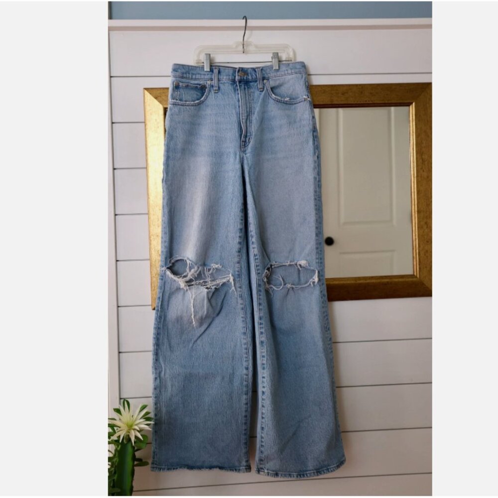🍁 ~MADEWELL~ Superwide-Leg Jeans High Rise Ripped Knees in Varian Wash SZ 28